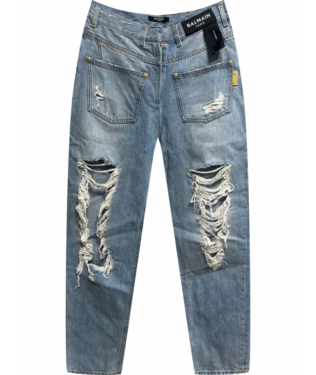 BALMAIN Голубые хлопковые прямые джинсы, фото 1