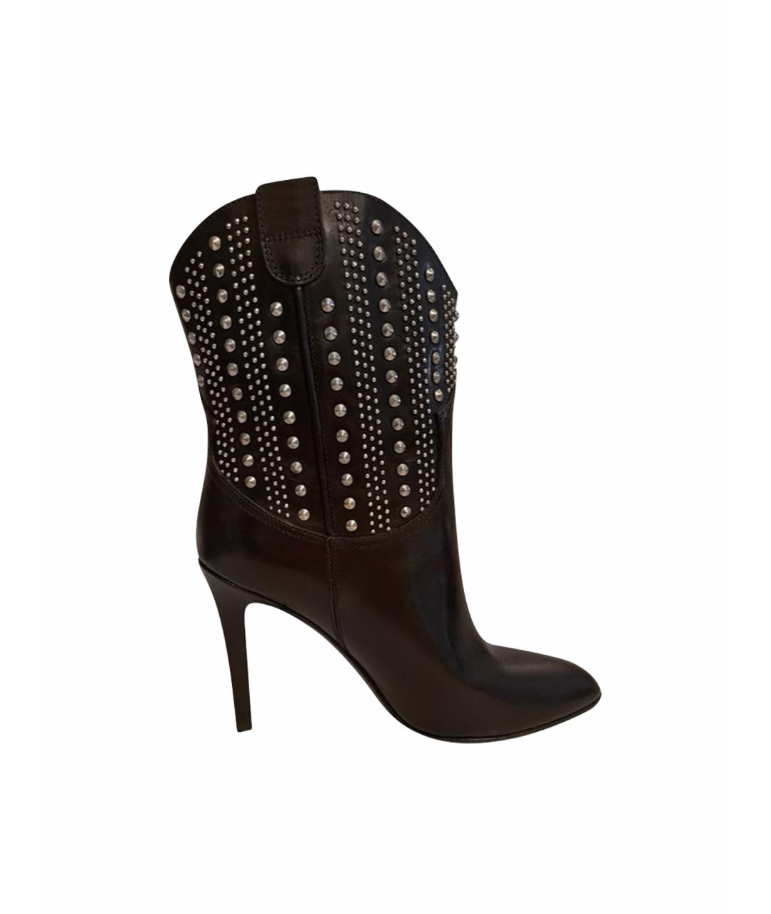 SAINT LAURENT Черные кожаные полусапоги, фото 9