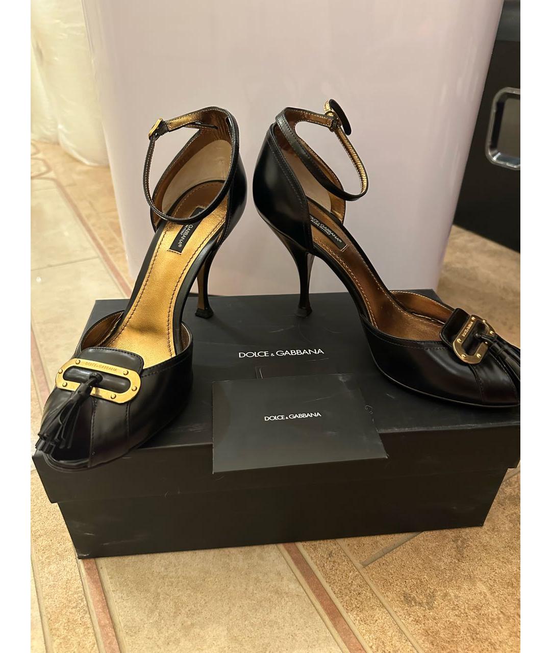 DOLCE&GABBANA Черные кожаные босоножки, фото 2