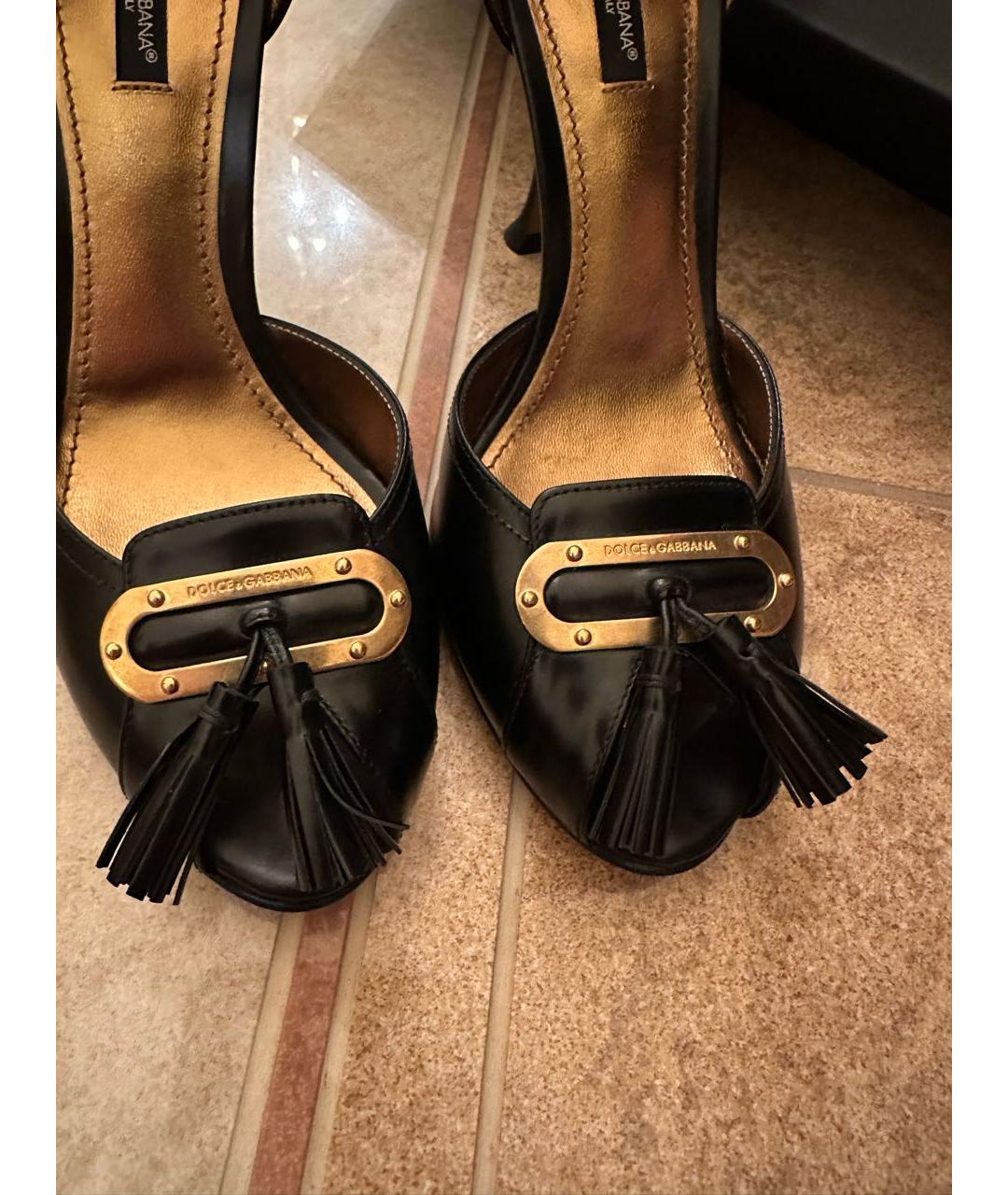DOLCE&GABBANA Черные кожаные босоножки, фото 3