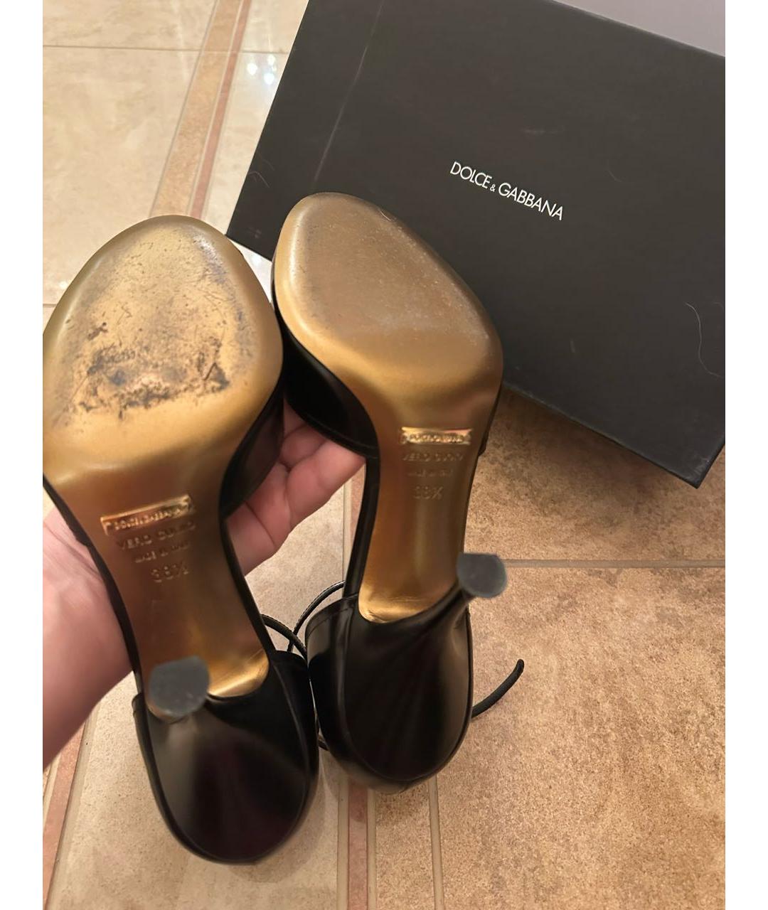 DOLCE&GABBANA Черные кожаные босоножки, фото 7