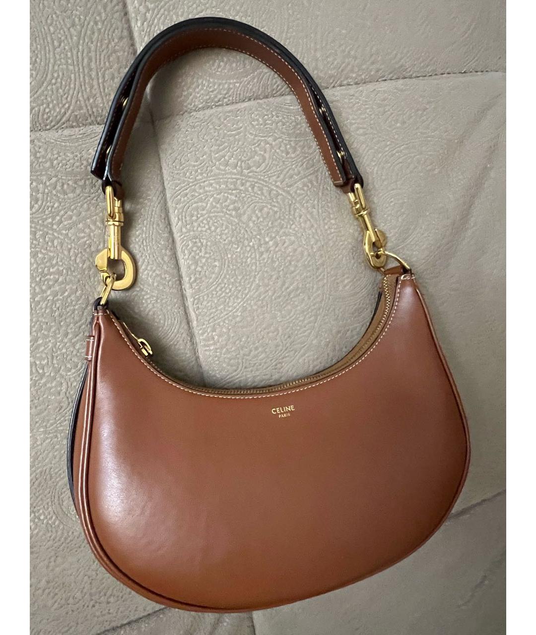 CELINE Коричневая кожаная сумка с короткими ручками, фото 6