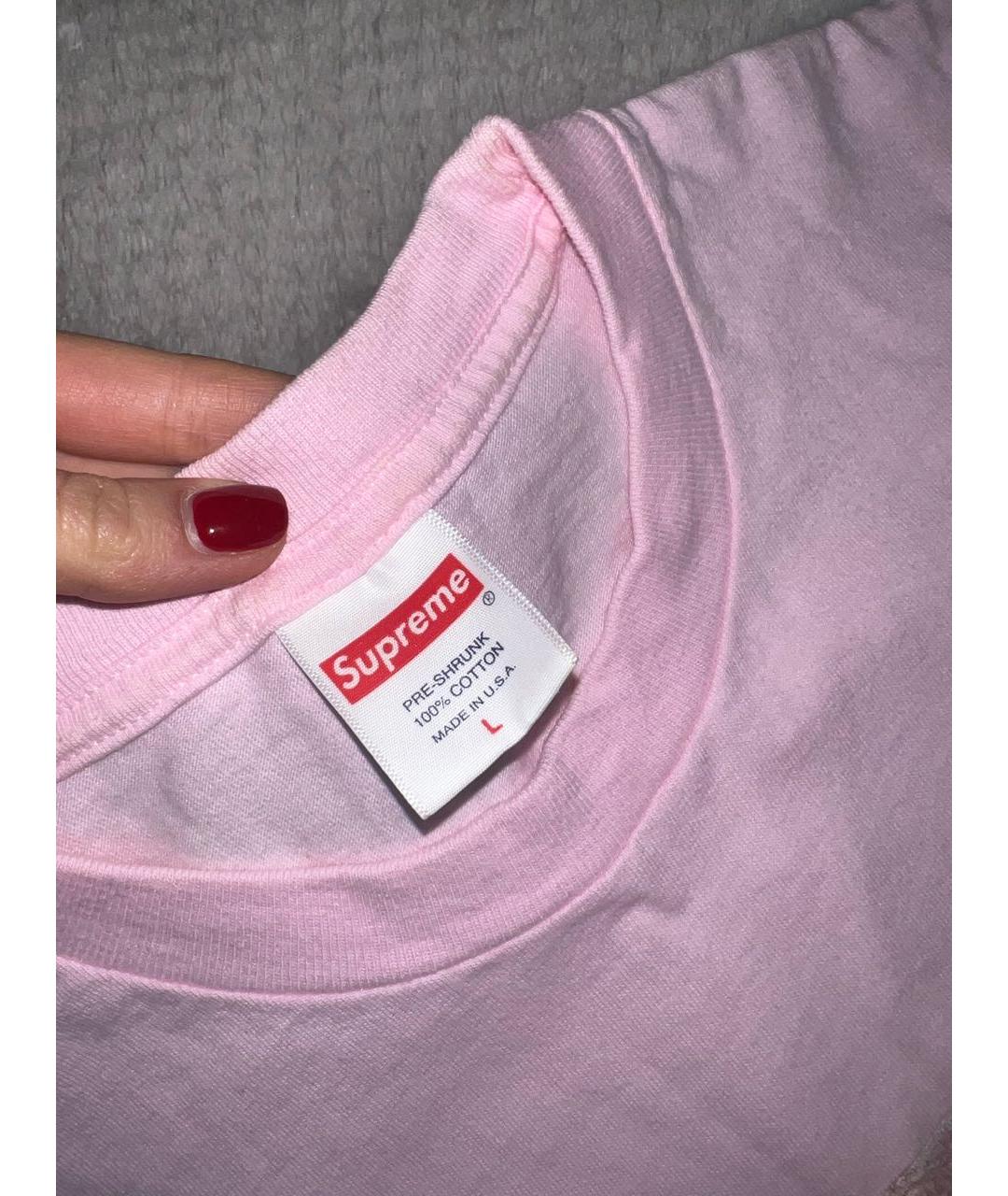 SUPREME Розовая хлопковая футболка, фото 4