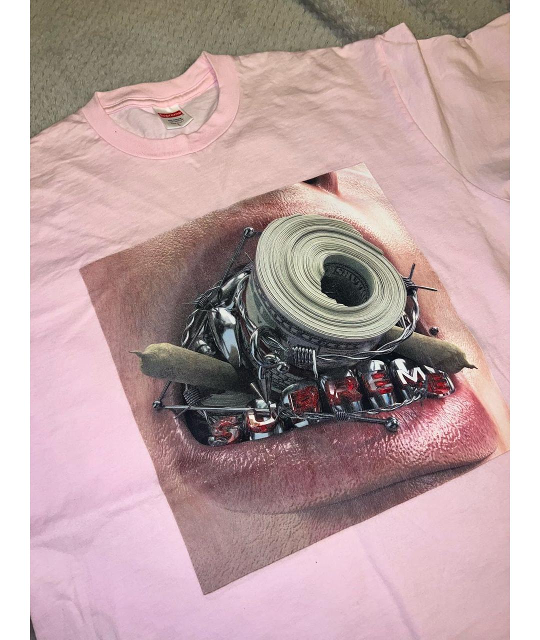 SUPREME Розовая хлопковая футболка, фото 2