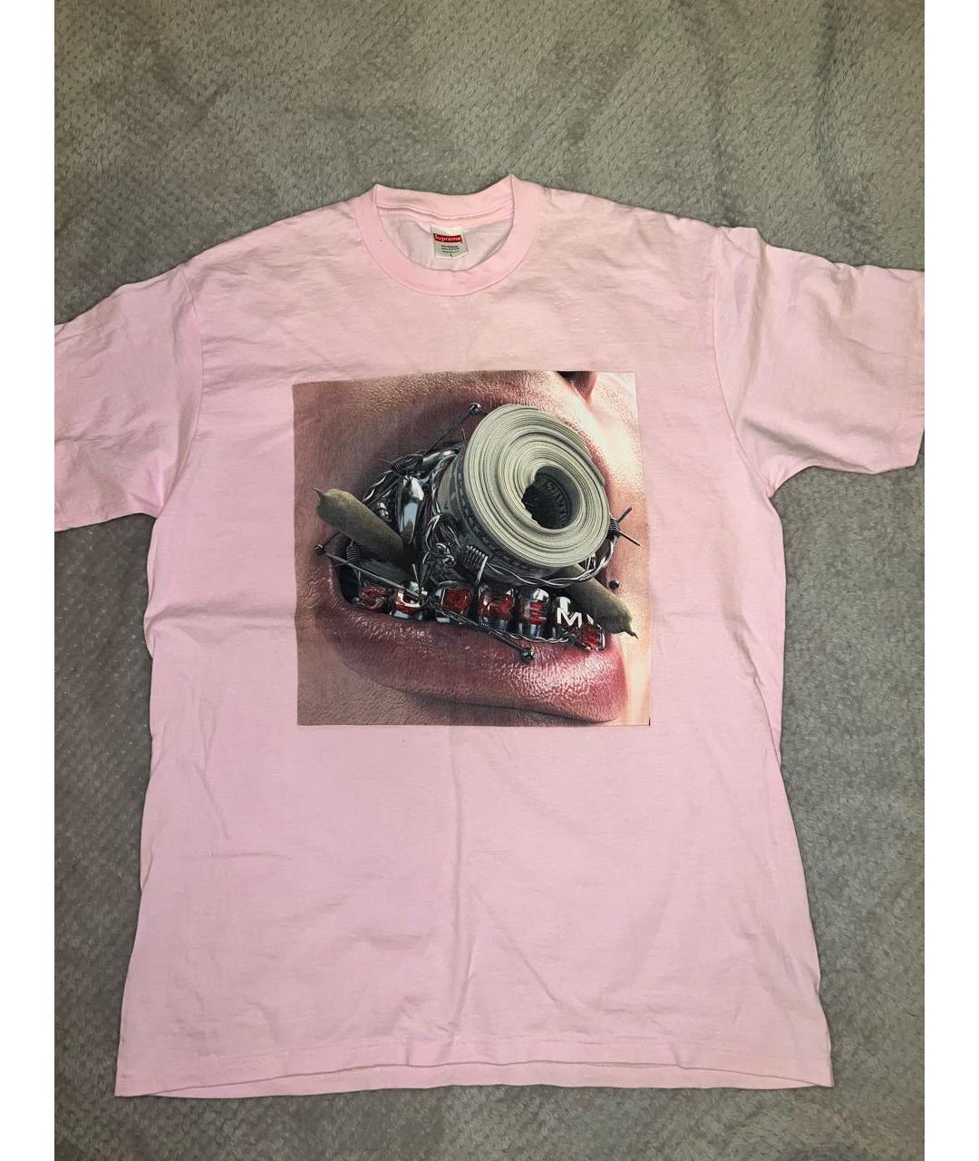 SUPREME Розовая хлопковая футболка, фото 3