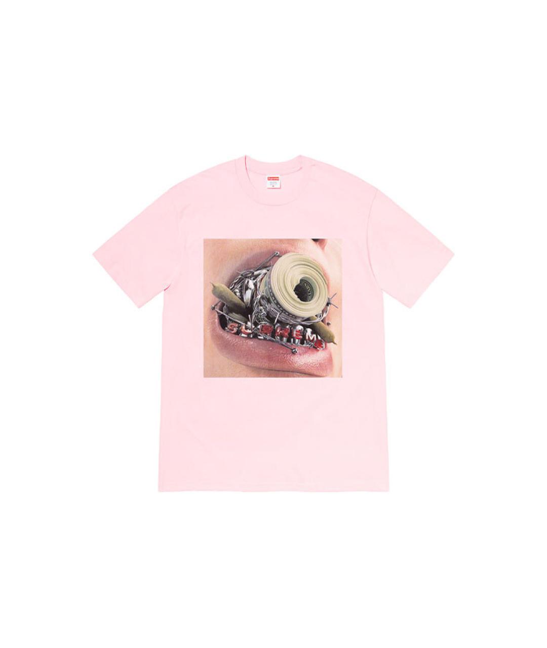 SUPREME Розовая хлопковая футболка, фото 1