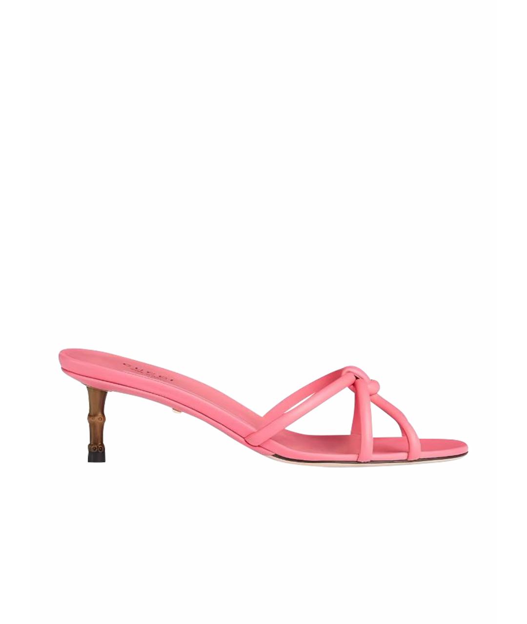 GUCCI Коралловые кожаные босоножки, фото 1