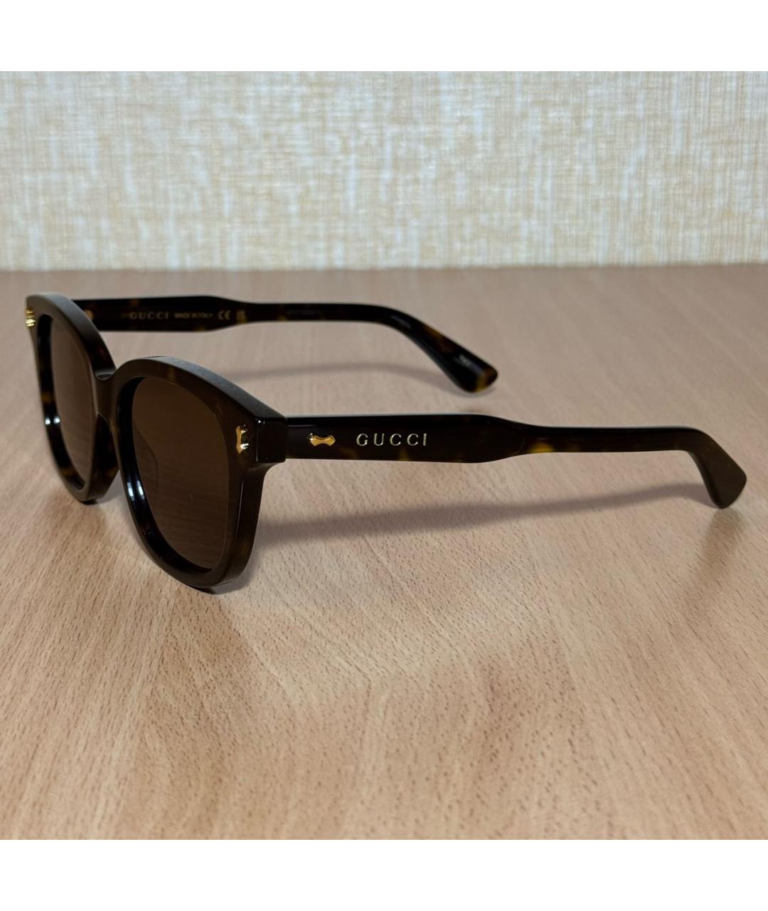 GUCCI Коричневые пластиковые солнцезащитные очки, фото 2
