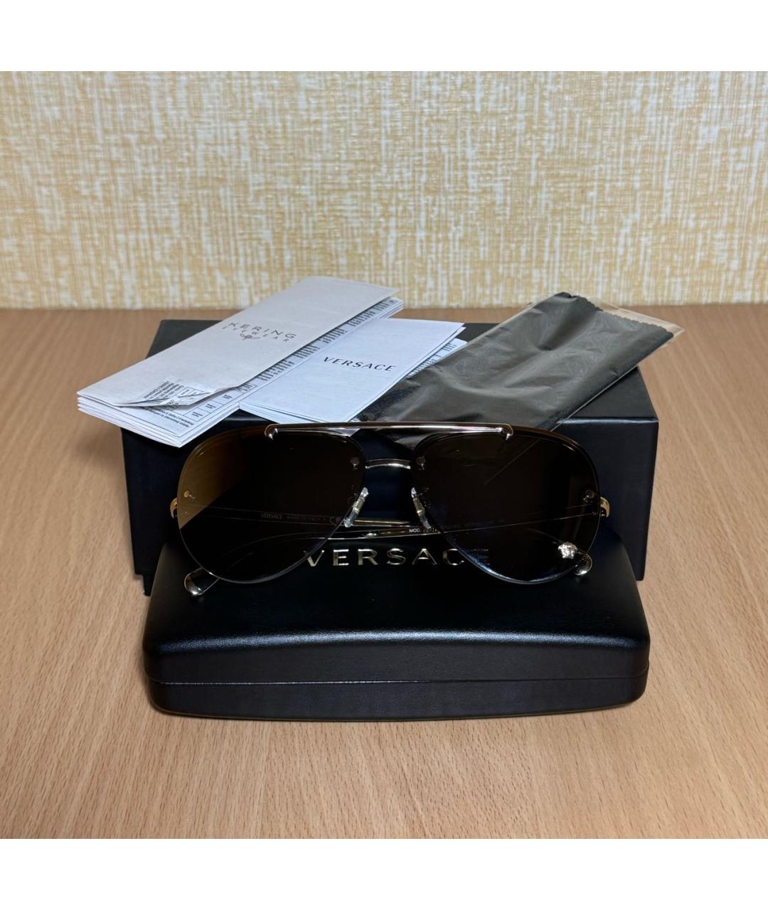 VERSACE Золотые металлические солнцезащитные очки, фото 4