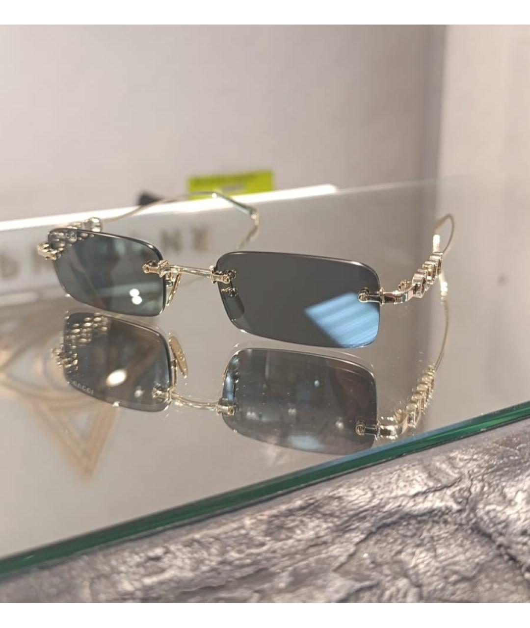 GUCCI Золотые металлические солнцезащитные очки, фото 3