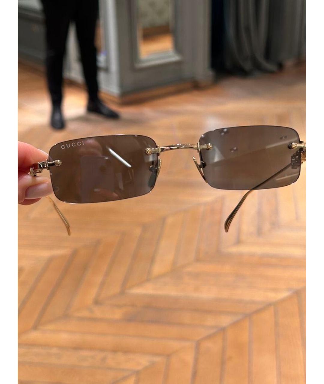 GUCCI Золотые металлические солнцезащитные очки, фото 2