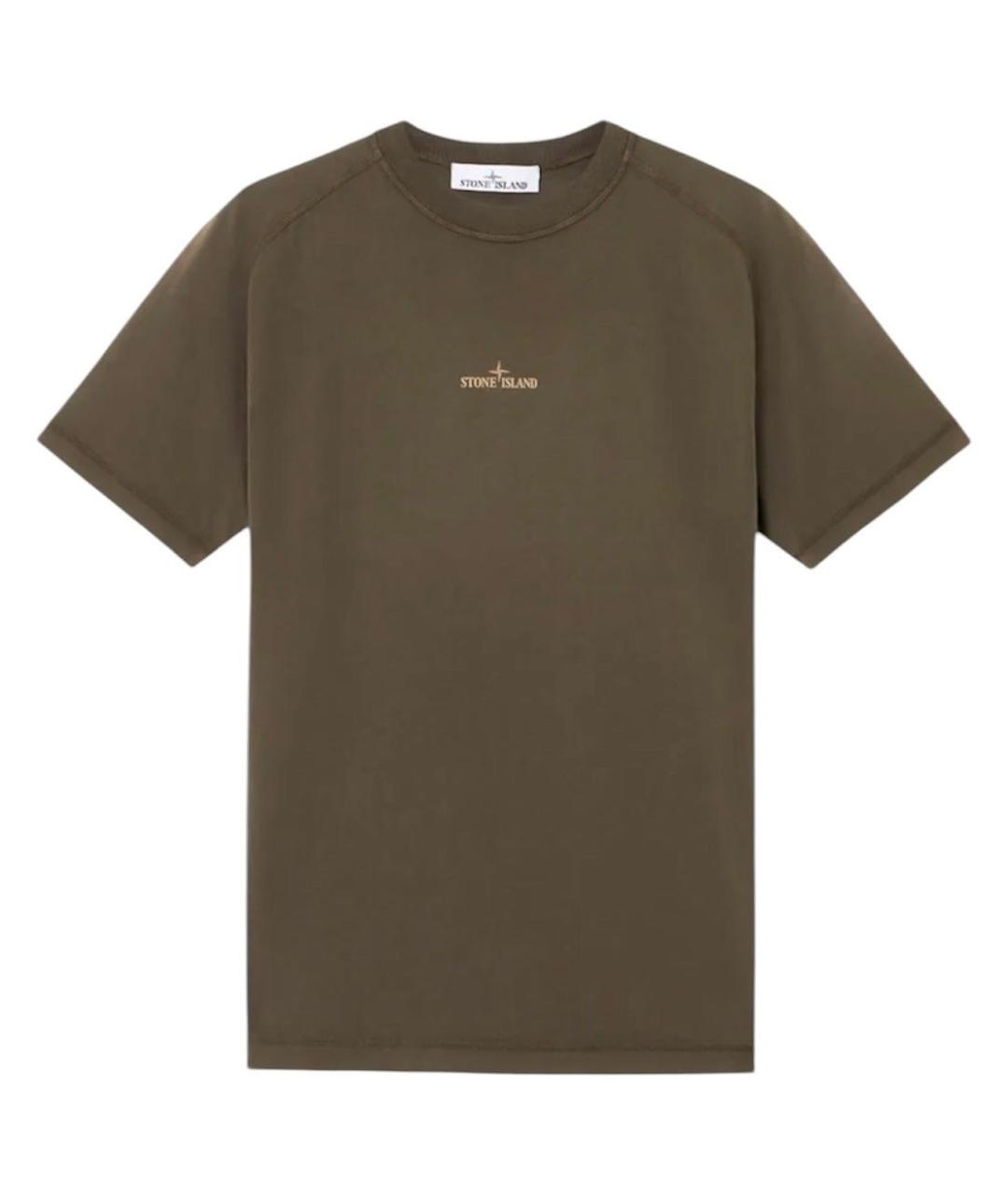STONE ISLAND Хаки хлопковая футболка, фото 3