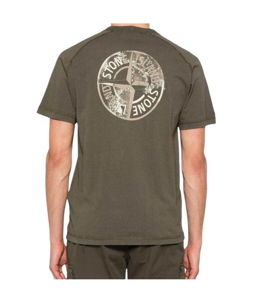 STONE ISLAND Хаки хлопковая футболка, фото 2