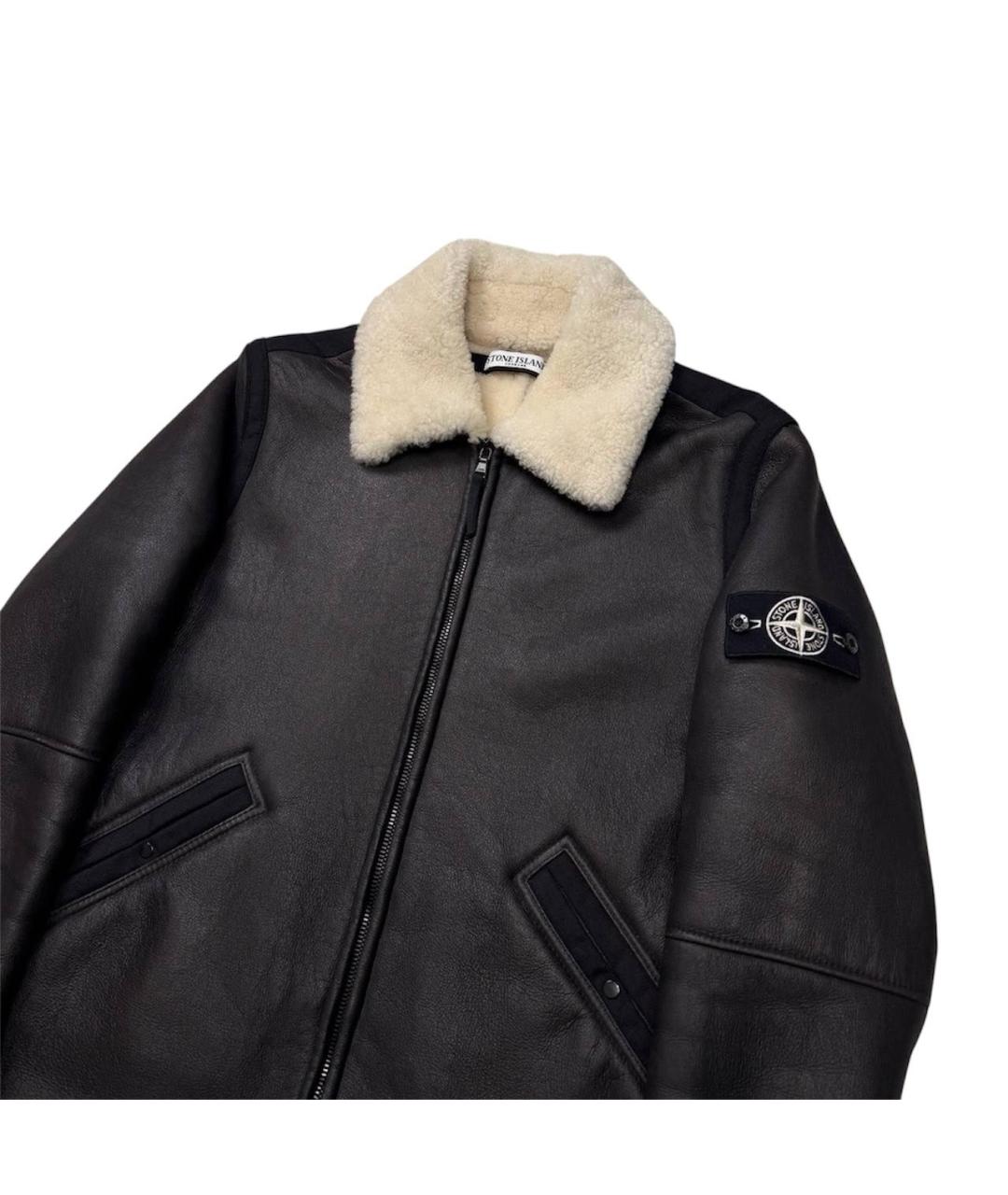 STONE ISLAND Коричневая кожаная дубленка/шуба, фото 3