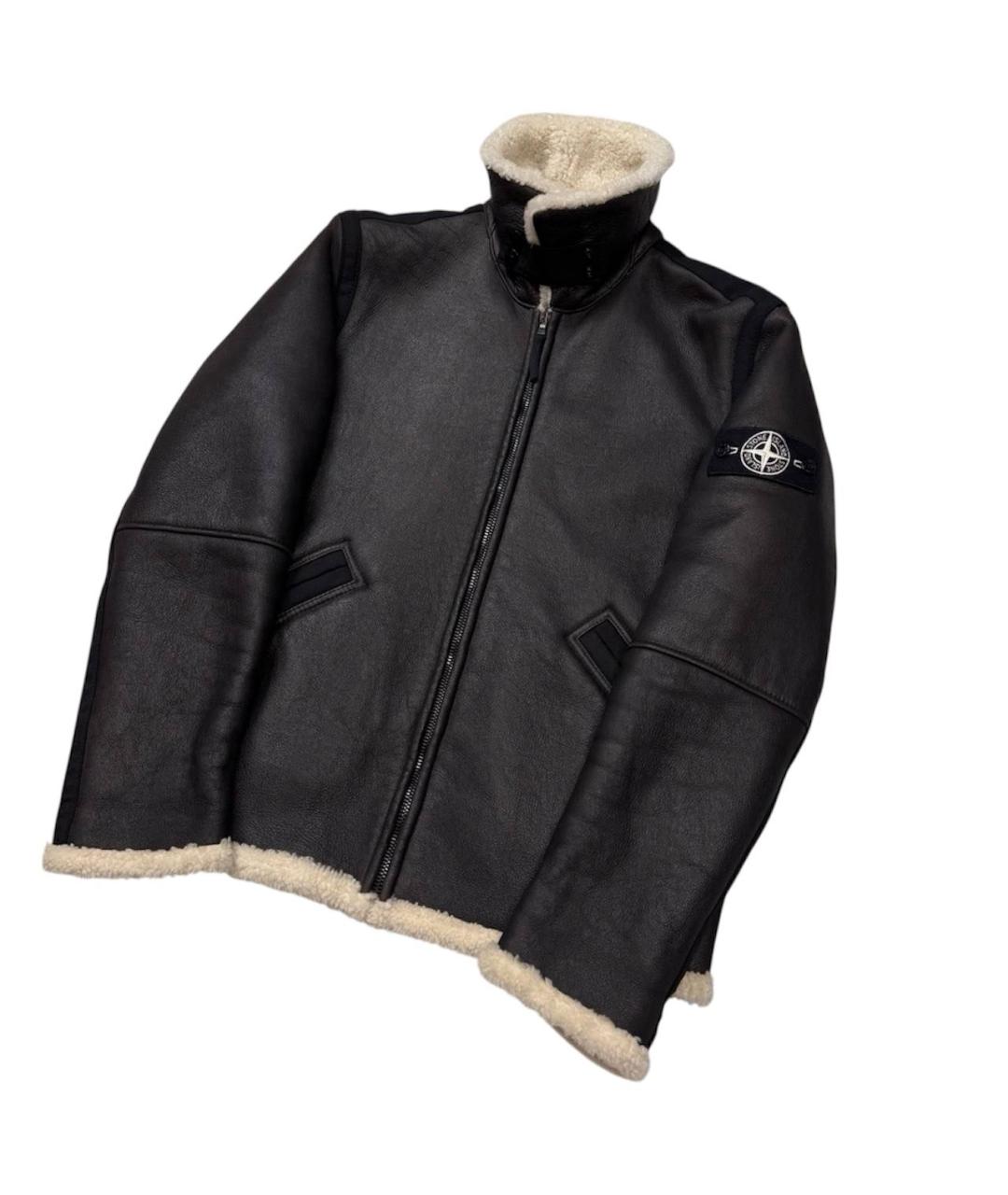 STONE ISLAND Коричневая кожаная дубленка/шуба, фото 4