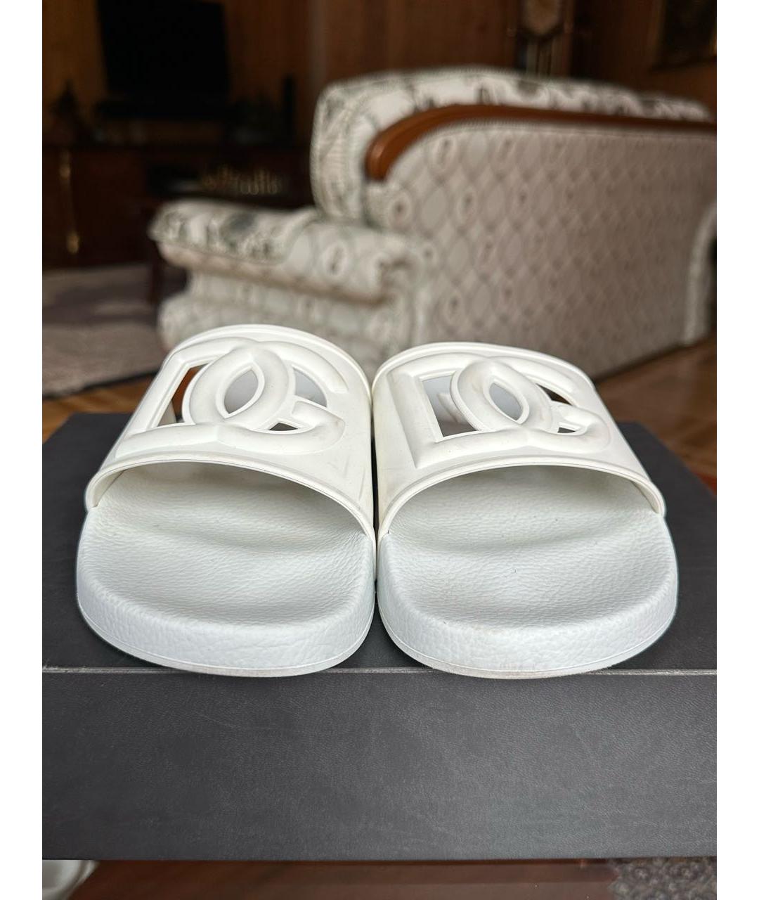 DOLCE&GABBANA Белые резиновые шлепанцы, фото 5