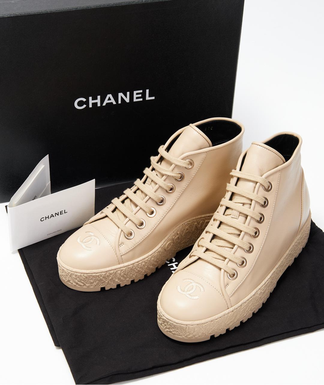 CHANEL Бежевые кожаные ботинки, фото 8