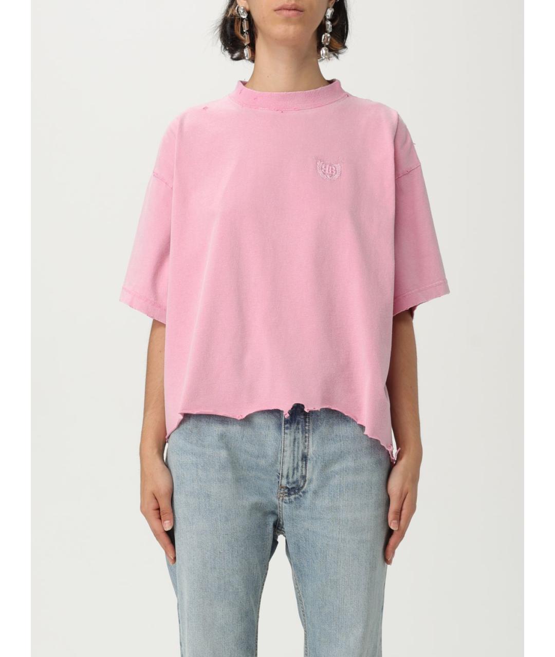 BALENCIAGA Розовая хлопковая футболка, фото 2