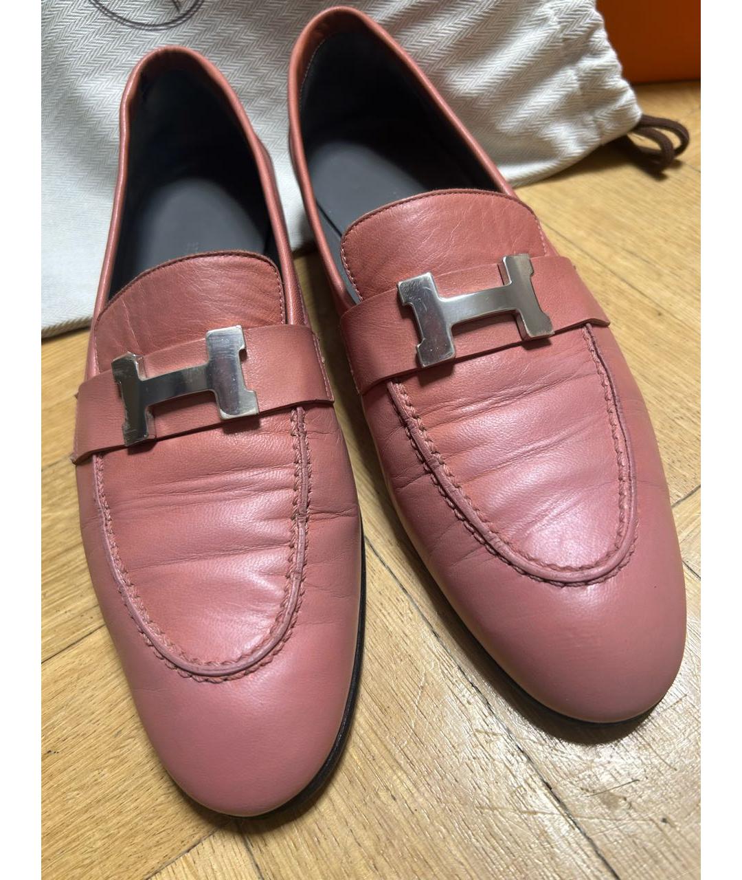 HERMES Розовые кожаные лоферы, фото 3