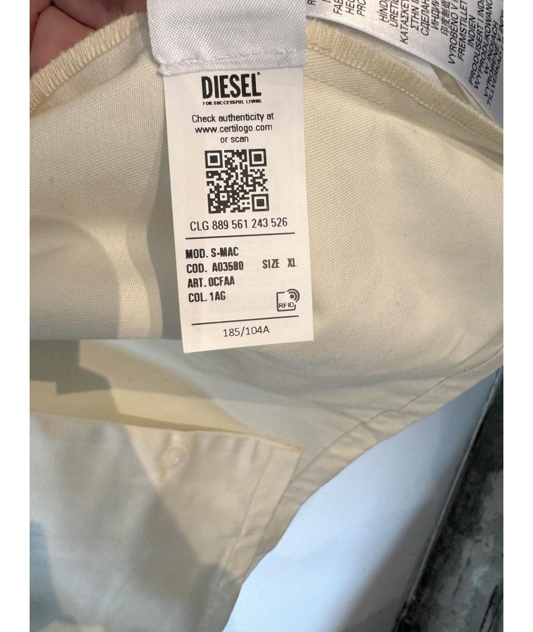 DIESEL Белая хлопко-полиэстеровая кэжуал рубашка, фото 3