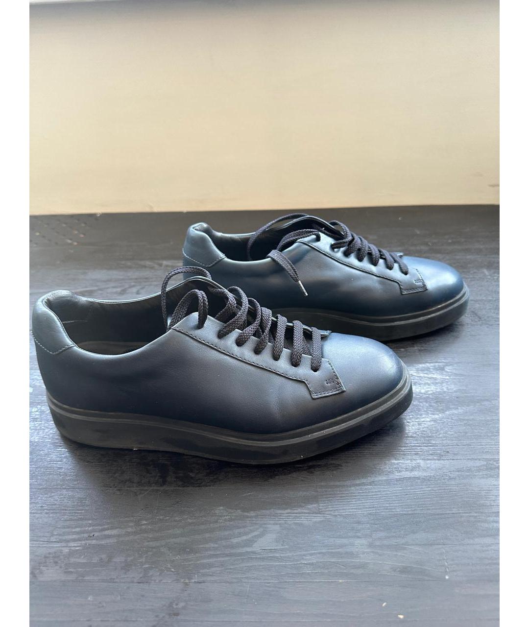 SANTONI Синие кожаные низкие кроссовки / кеды, фото 8