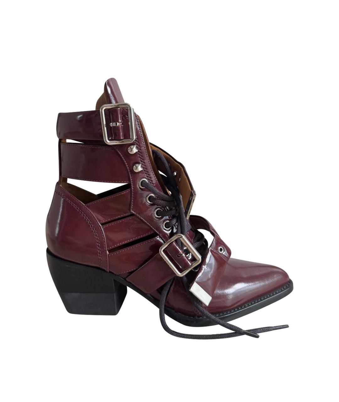 CHLOE Бордовые ботинки из лакированной кожи, фото 1