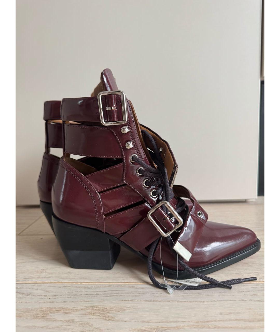 CHLOE Бордовые ботинки из лакированной кожи, фото 5