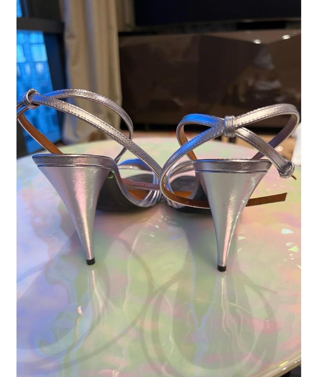 SAINT LAURENT Серебряные кожаные босоножки, фото 4