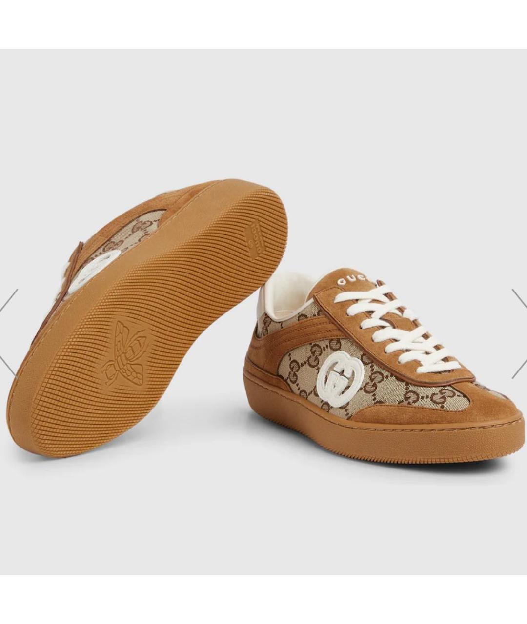 GUCCI Коричневые текстильные кеды, фото 3