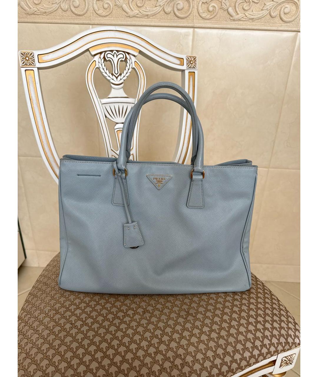 PRADA Голубая кожаная сумка с короткими ручками, фото 5