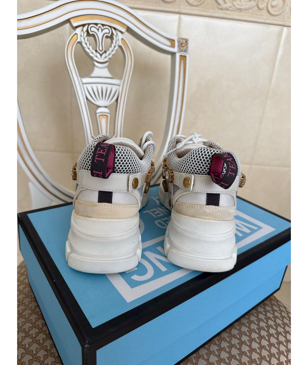 GUCCI Белые кожаные кроссовки, фото 4