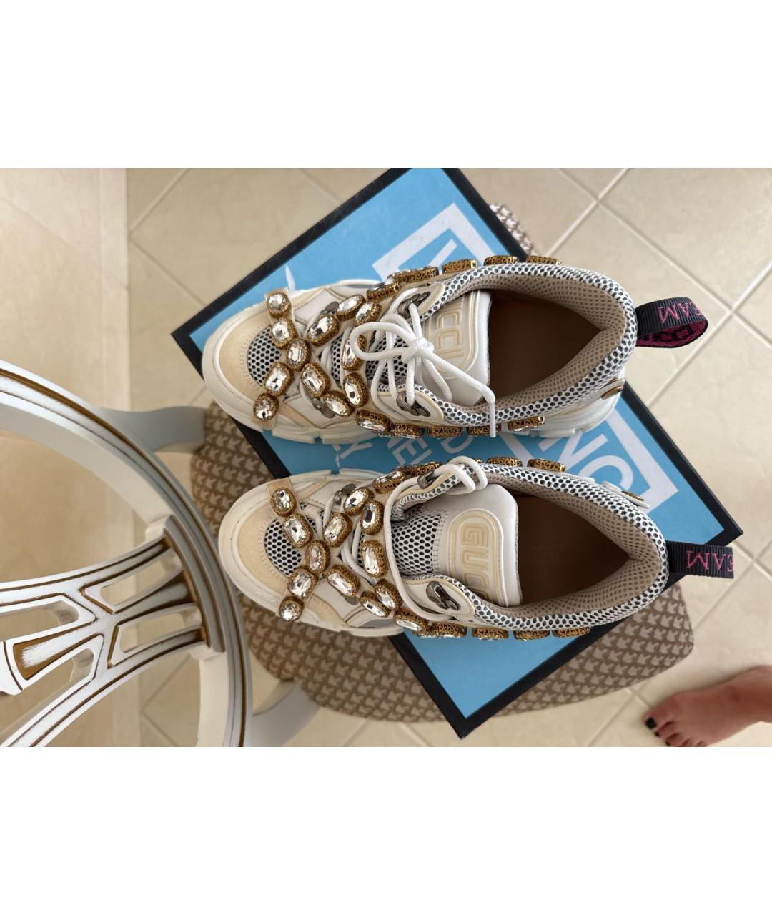 GUCCI Белые кожаные кроссовки, фото 3