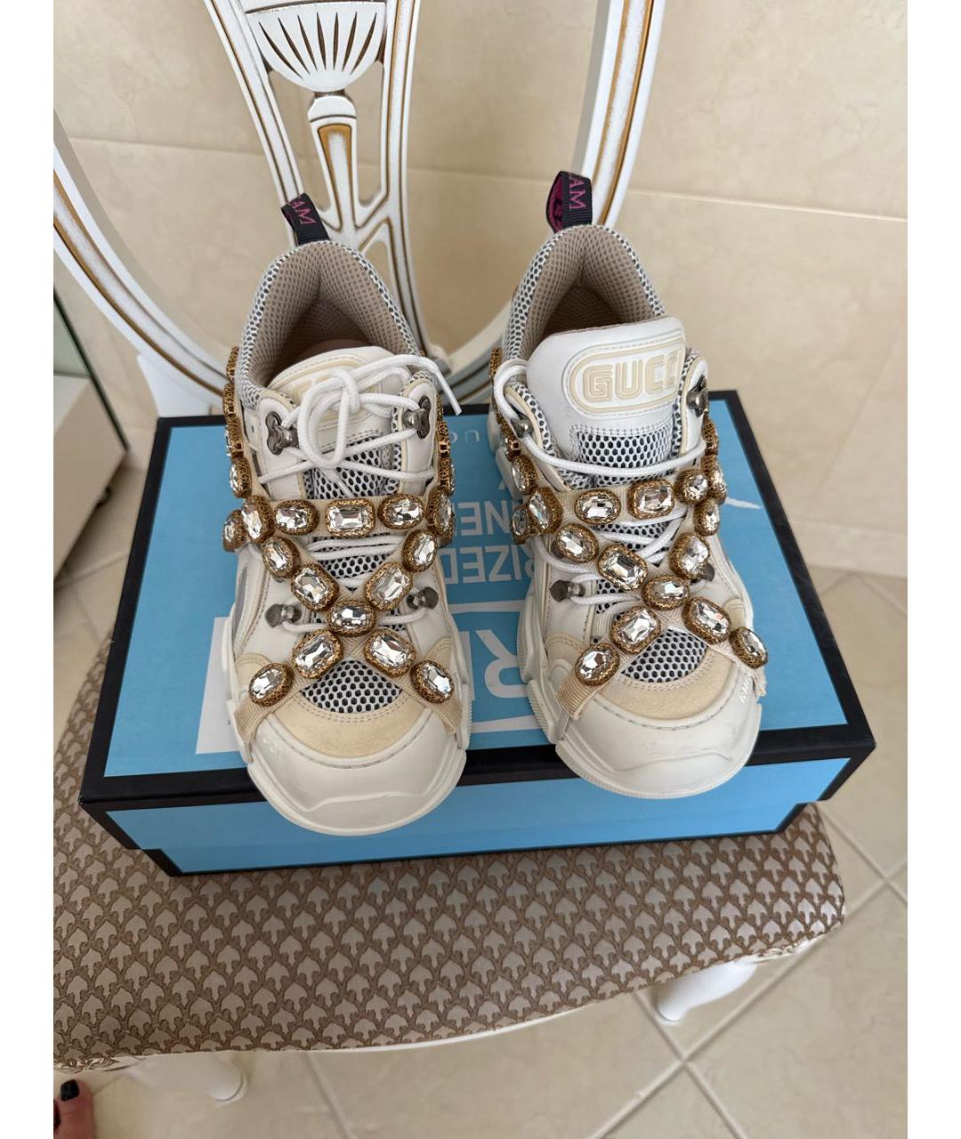 GUCCI Белые кожаные кроссовки, фото 2