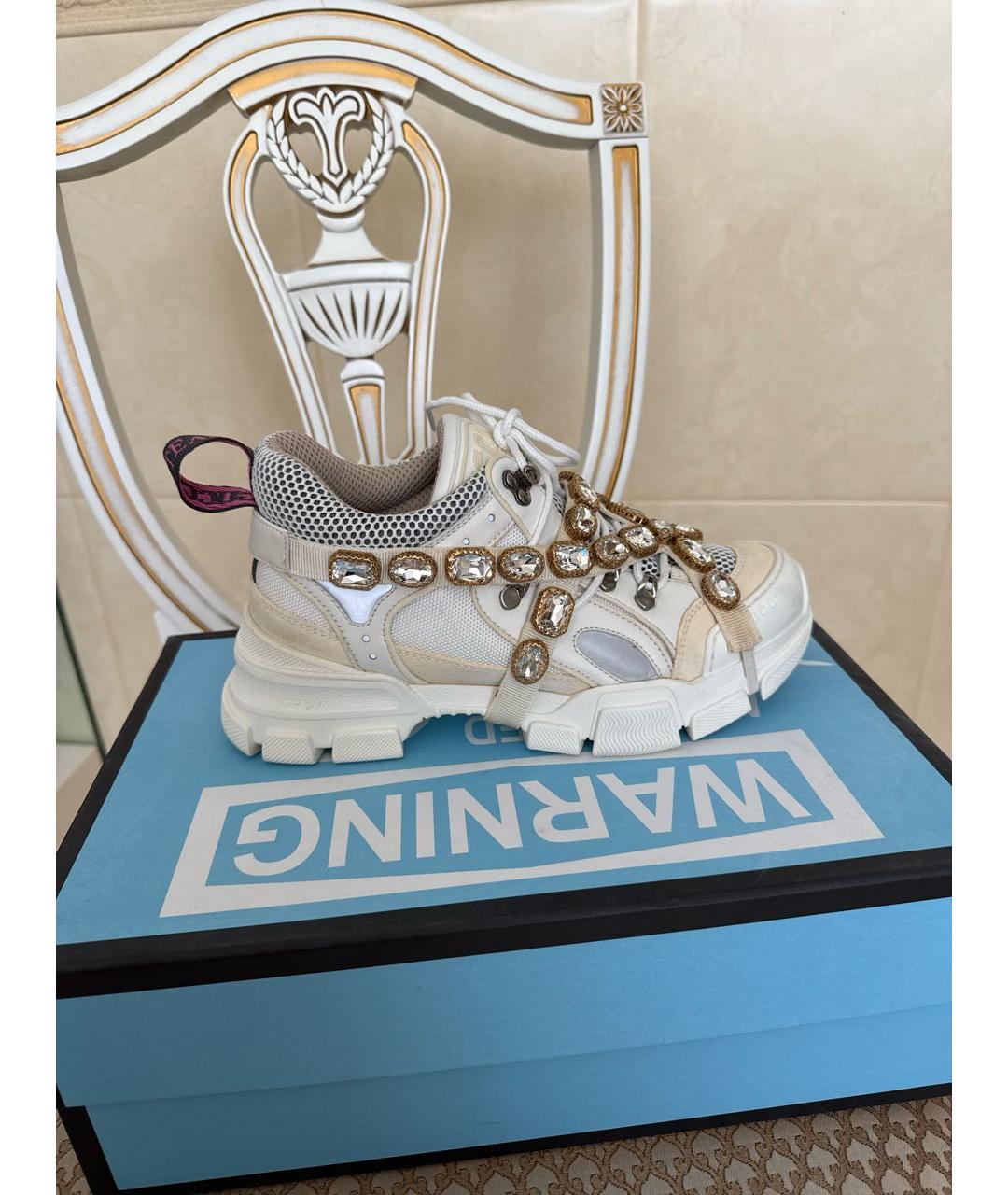 GUCCI Белые кожаные кроссовки, фото 5