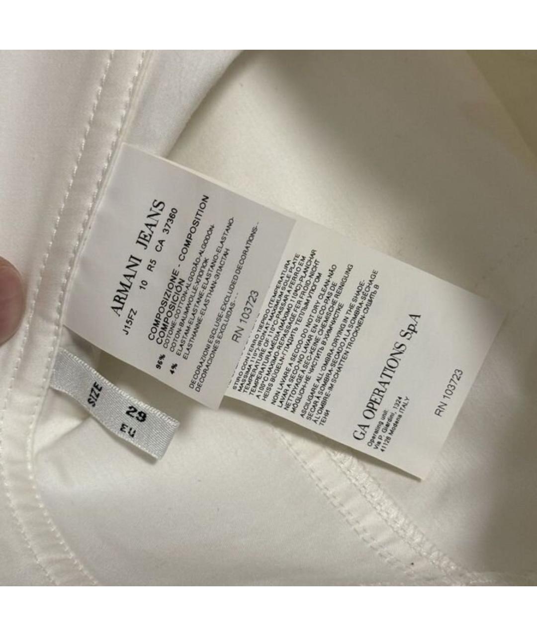 ARMANI JEANS Белые хлопко-эластановые прямые джинсы, фото 3