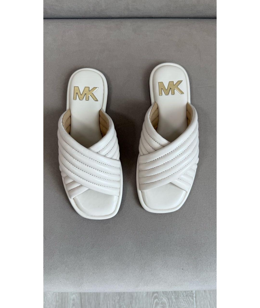 MICHAEL KORS Бежевые кожаные шлепанцы, фото 3