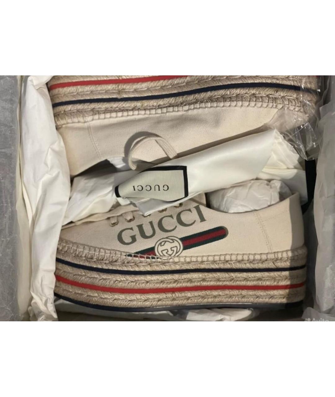 GUCCI Бежевые текстильные кроссовки, фото 3