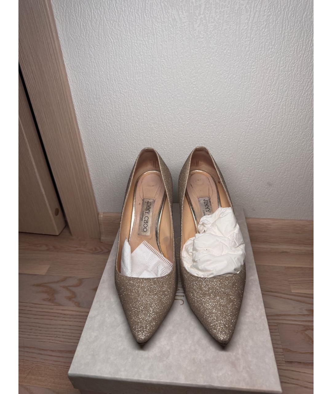 JIMMY CHOO Золотые текстильные туфли, фото 2
