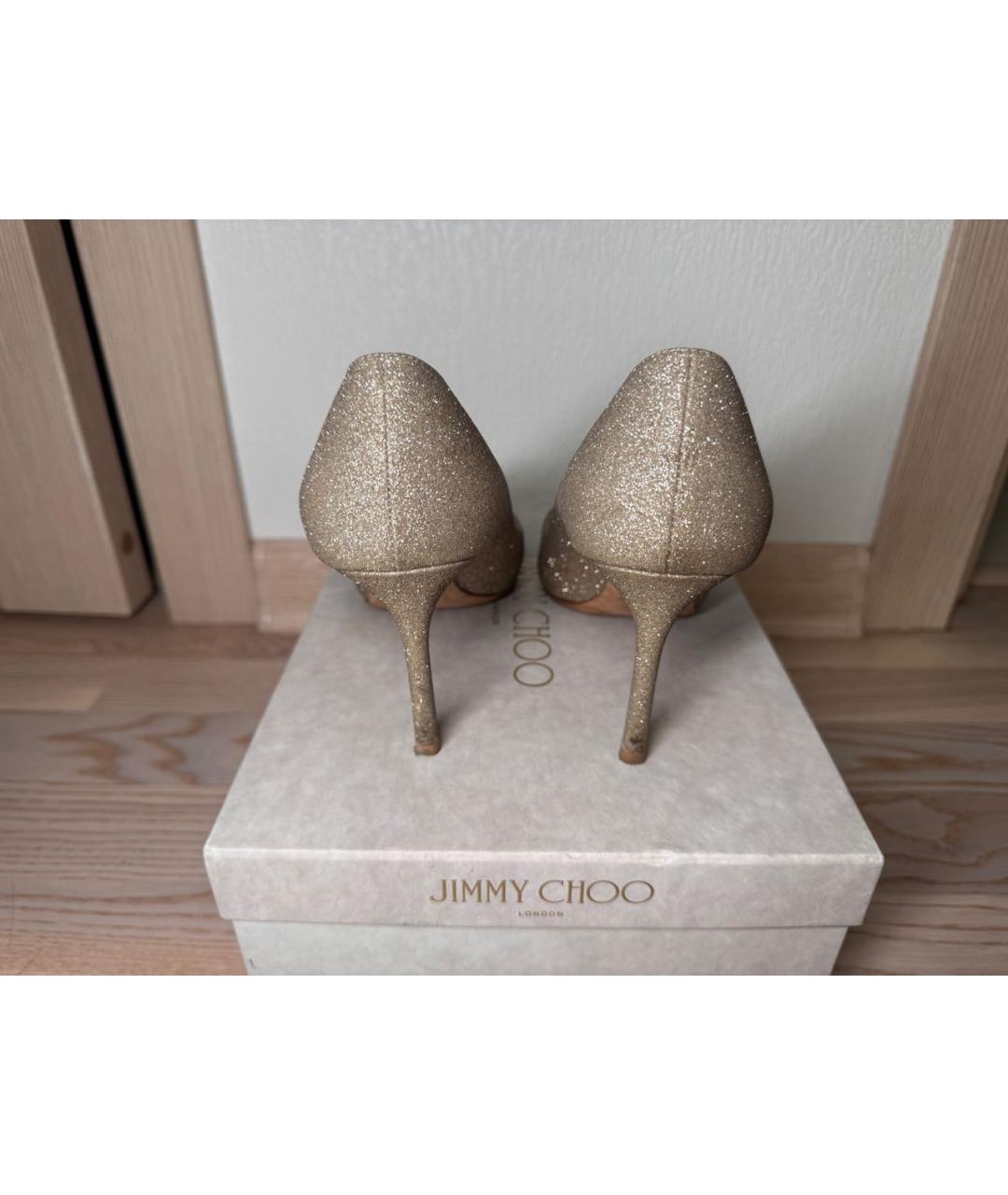 JIMMY CHOO Золотые текстильные туфли, фото 3