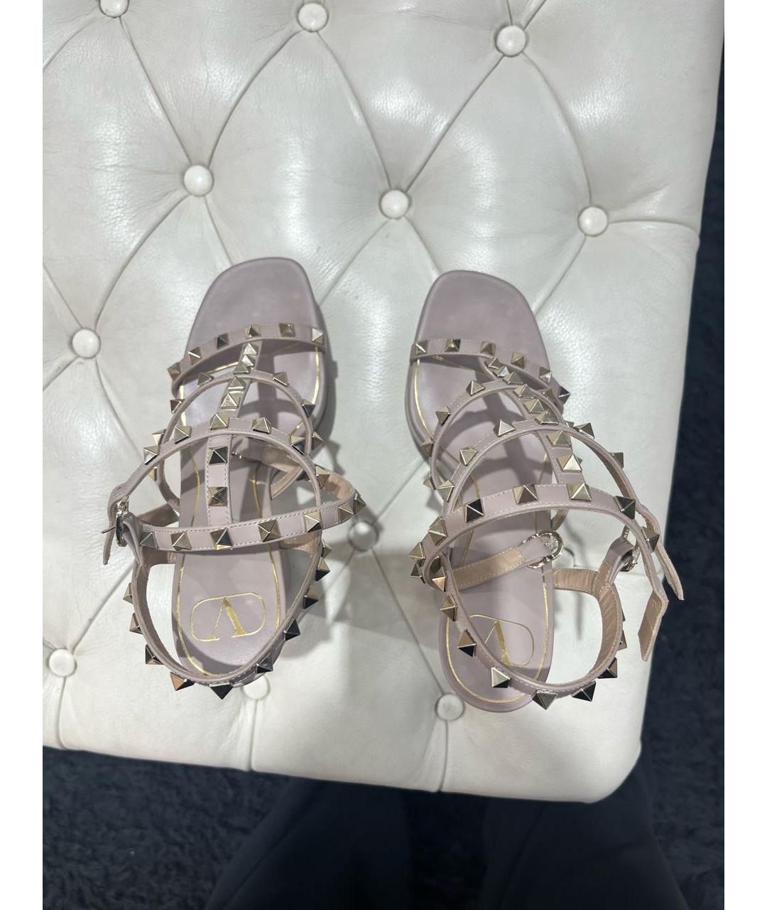 VALENTINO Бежевые кожаные босоножки, фото 5