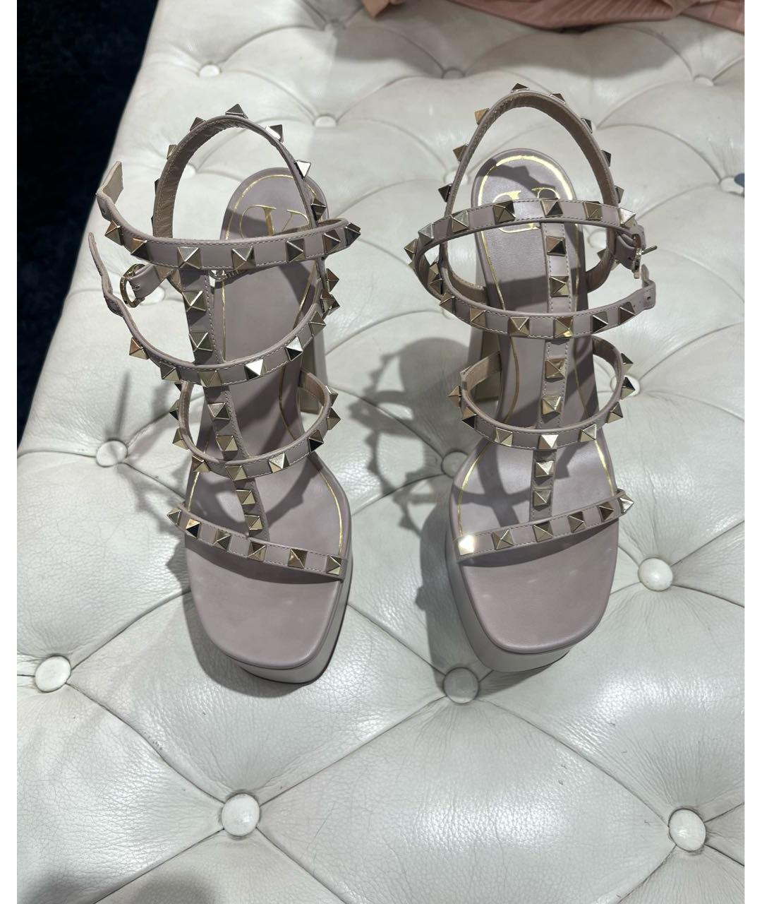 VALENTINO Бежевые кожаные босоножки, фото 3