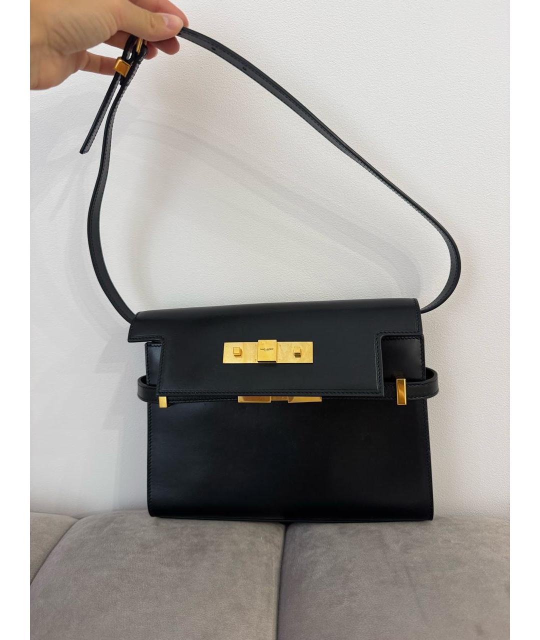 SAINT LAURENT Черная кожаная сумка с короткими ручками, фото 5