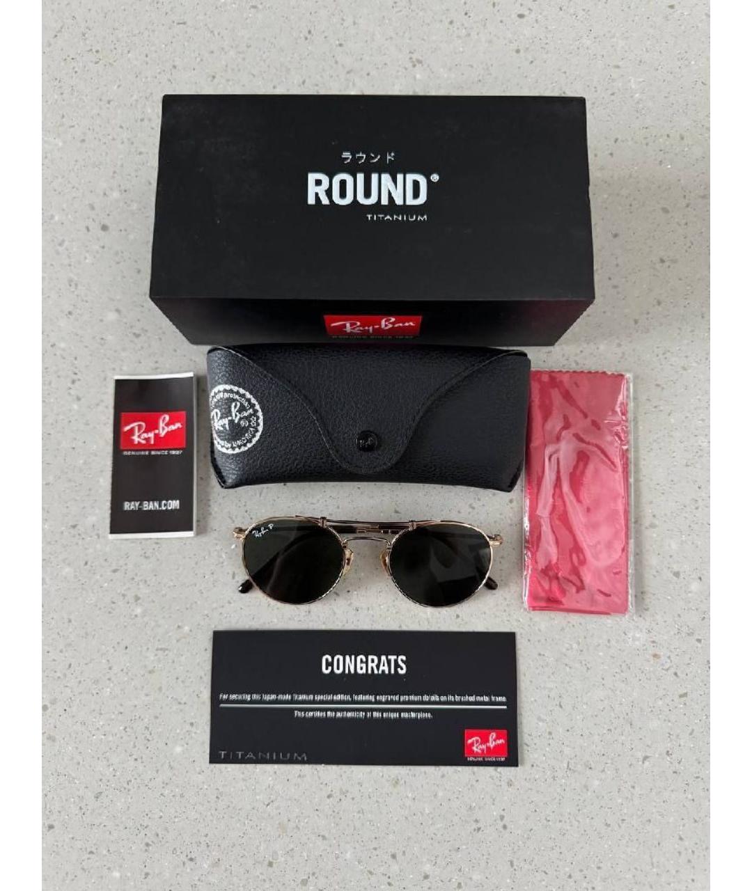 RAY BAN Золотые металлические солнцезащитные очки, фото 3