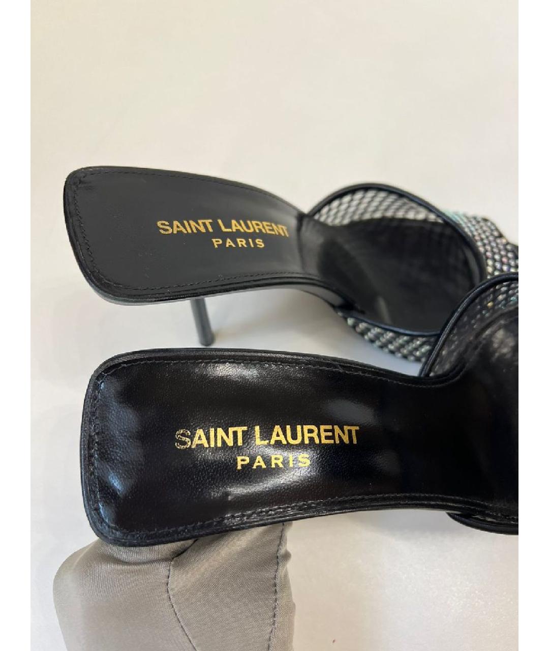 SAINT LAURENT Черные кожаные мюли, фото 3