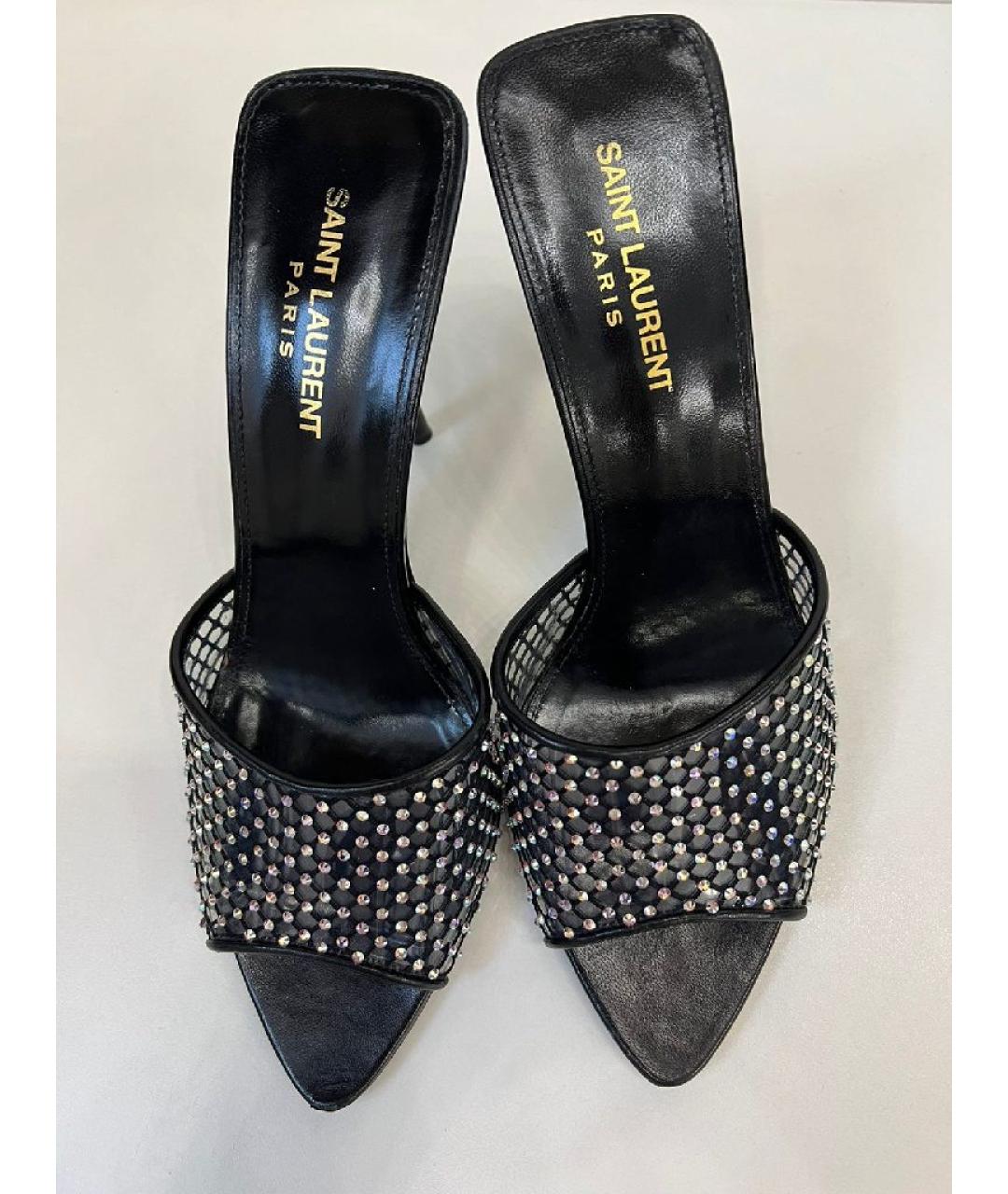 SAINT LAURENT Черные кожаные мюли, фото 2