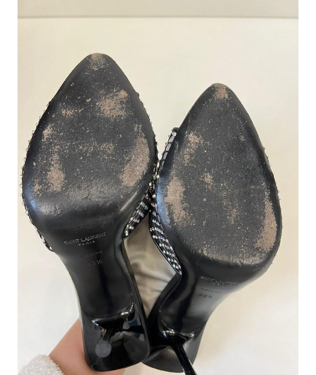SAINT LAURENT Черные кожаные мюли, фото 5
