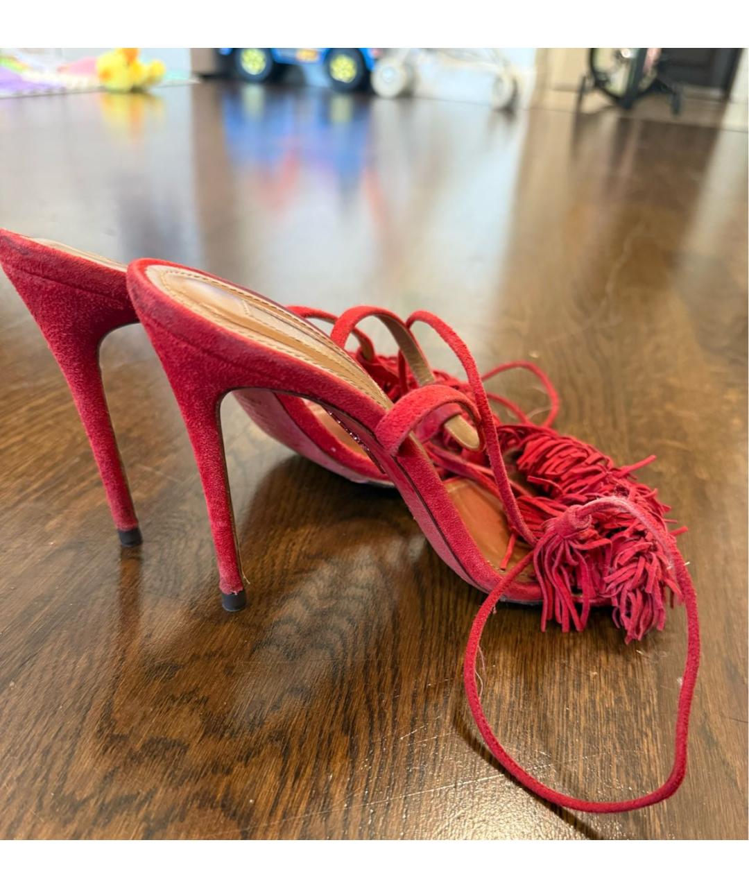 AQUAZZURA Красные замшевые босоножки, фото 6