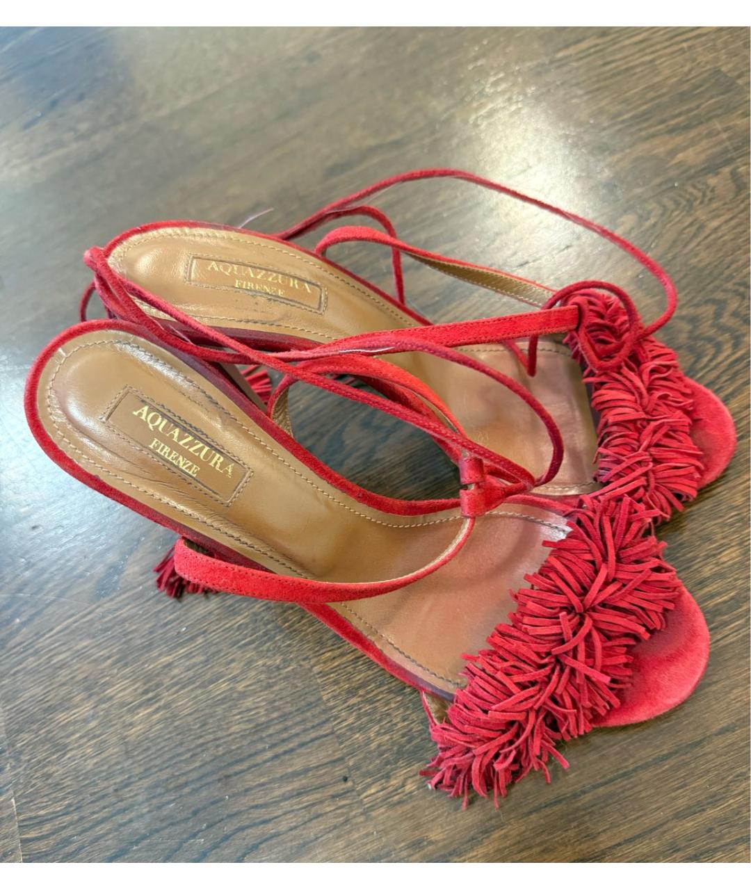 AQUAZZURA Красные замшевые босоножки, фото 3