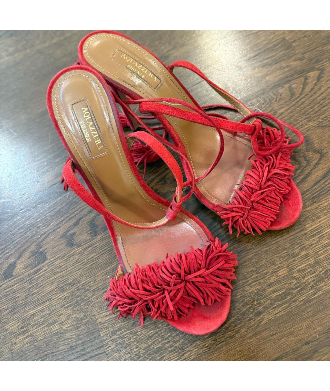 AQUAZZURA Красные замшевые босоножки, фото 5