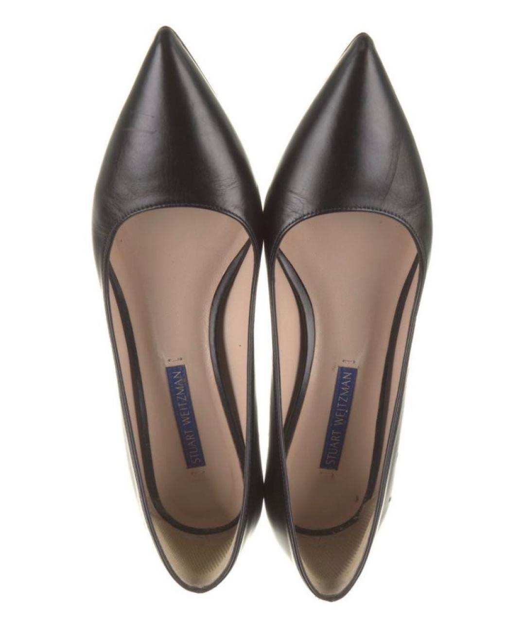 STUART WEITZMAN Черные кожаные лодочки на низком каблуке, фото 3